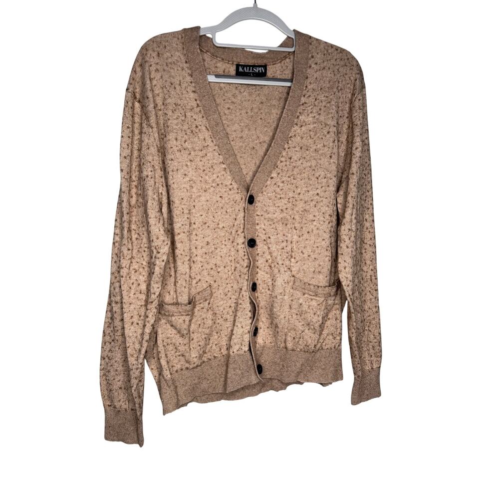 Kallspin cashmere‎ wool blend light camel brown cardigan sweater